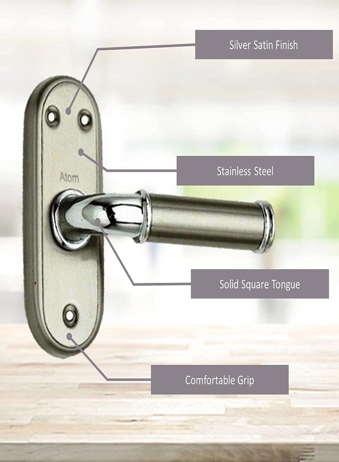 Atom Stainless Steel Bathroom Door Lock | Mortise Door Handle with Baby Latch Lock | Silver Satin Finish | Keyless | Bathroom Lockset for Door | Balcony Toilet Washroom, Flora-Bl - Image 4